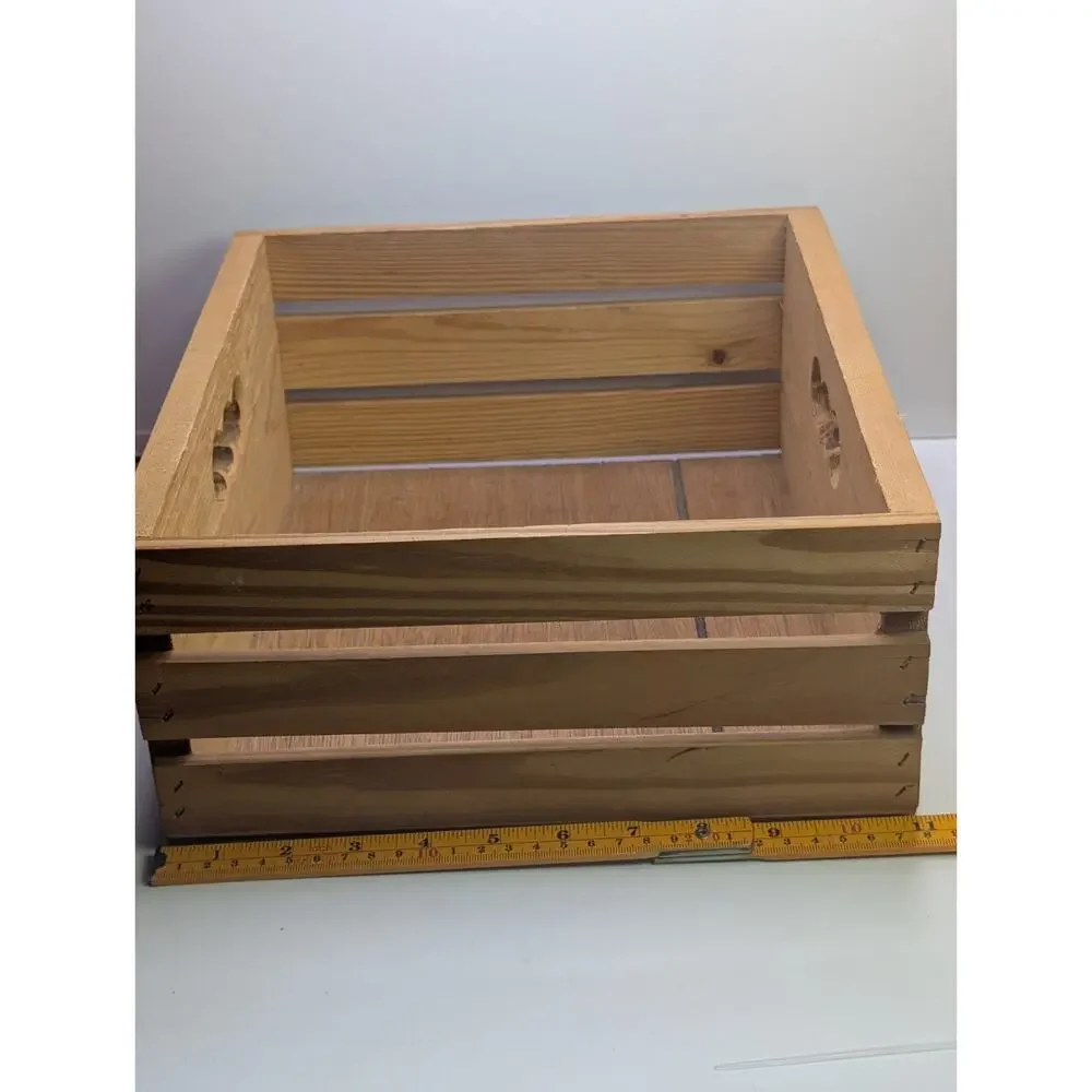 Rustic Wooden Storage Crate Box Slatted Sides Cutout Handles 12